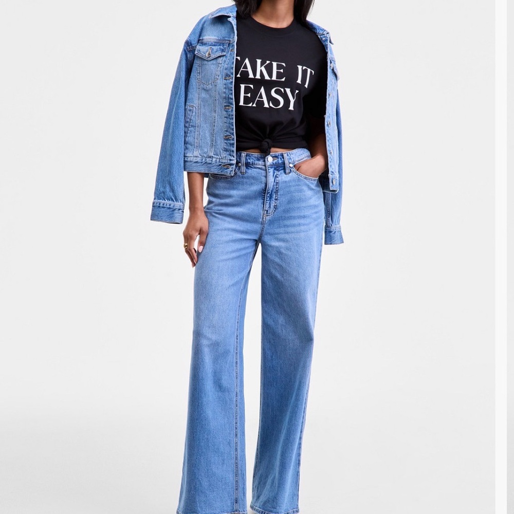 NWT GREY Denim High Rise Wide Leg Jeans